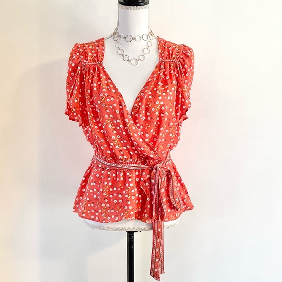 NWT Max Studio Ballet Floral Wrap Blouse - Picture 2 of 11